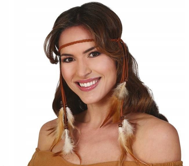 OPASKA NA GŁOWĘ INDIANKI Z PIÓRKAMI KORALIKI