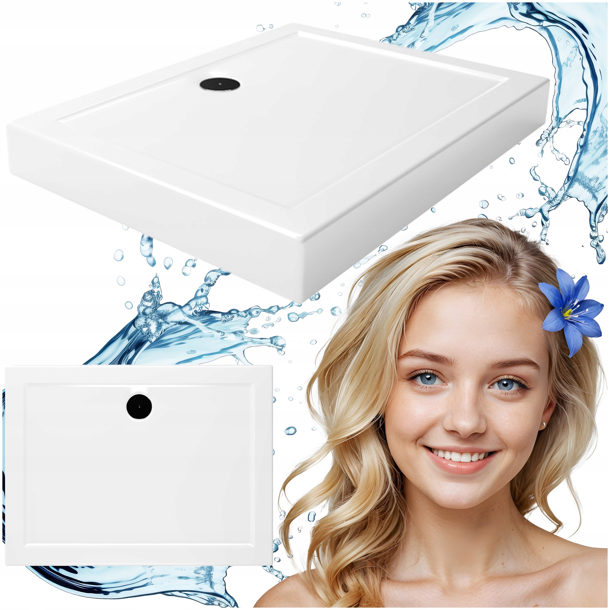 Sprchová vanička 100x90 kompaktní obdélníková bílá akrylová Laminart Patric