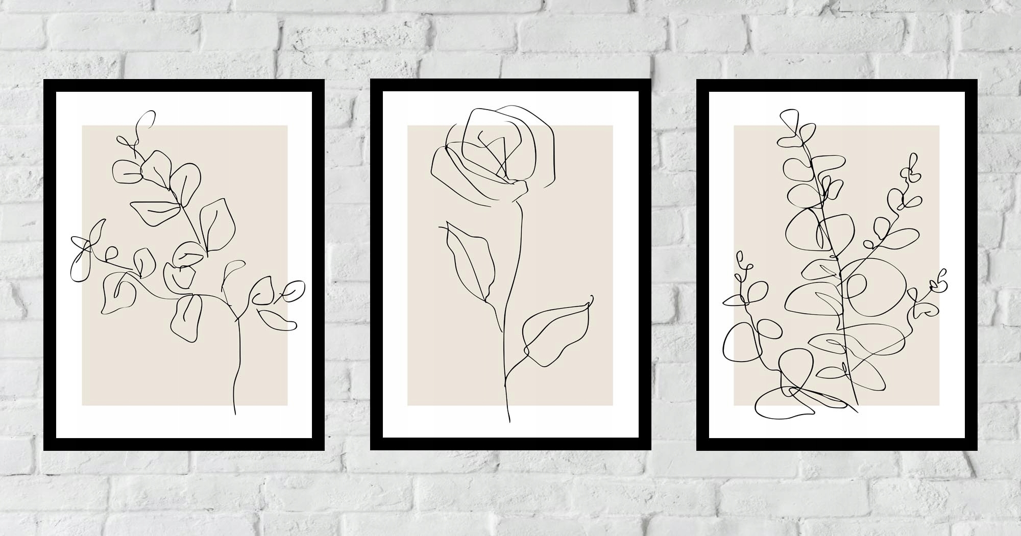 30x40 ZESTAW OBRAZY W RAMIE PLAKATY RAMKA RÓŻA NATURA BOHO LINEART BEŻOWE Marka Posterlove
