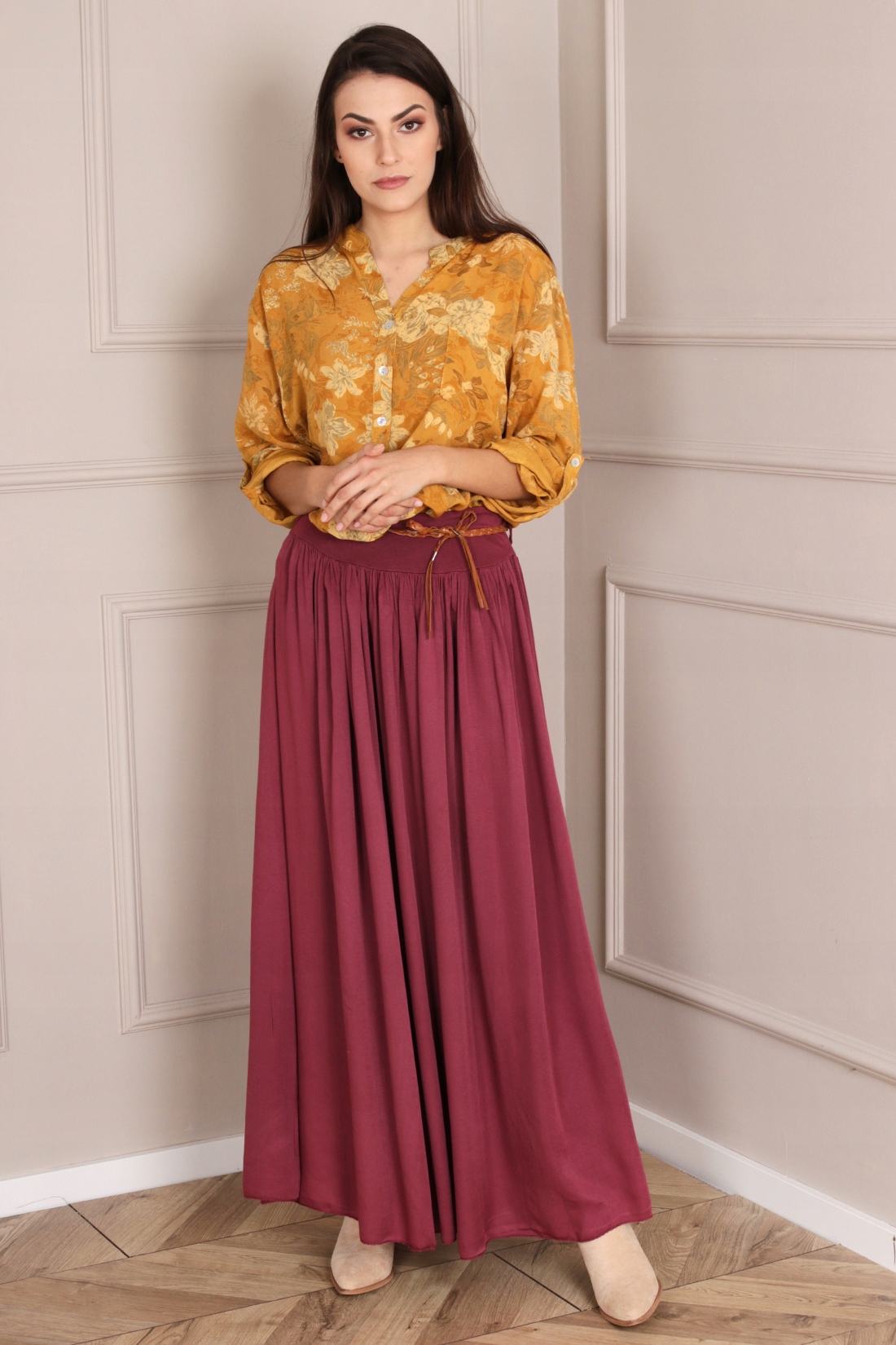 Kobieca DŁUGA SPÓDNICA uniwersalna KOLORY R262 Wzór dominujący bez wzoru