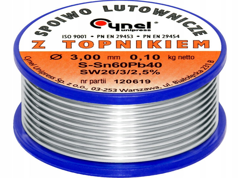 

Cyna Cynel 3mm 100g spoiwo LC60 do lutowania
