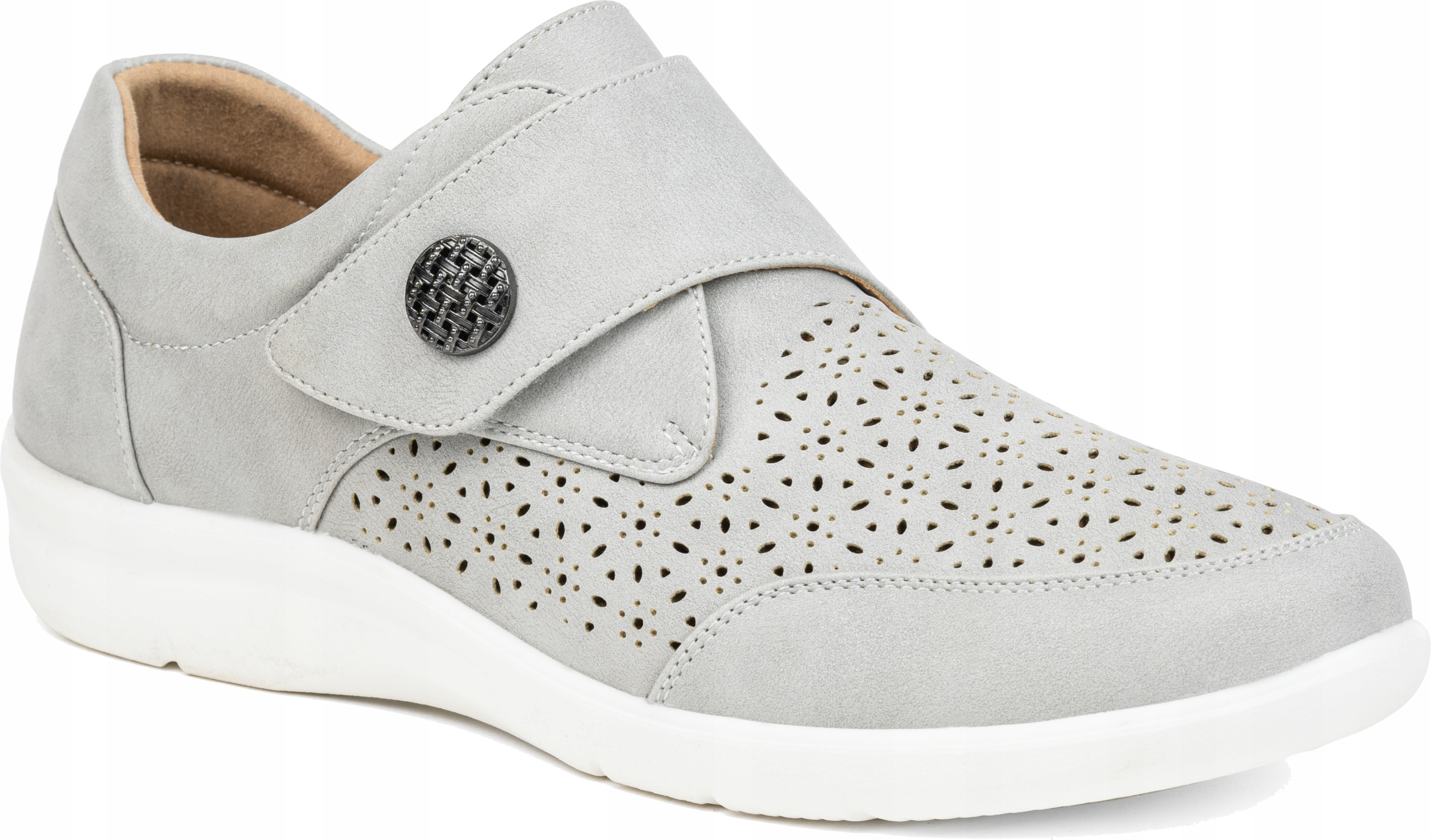 Półbuty damski Lekkie kolor Gołębi w.SKÓRA Rzep Wojtyłko 40