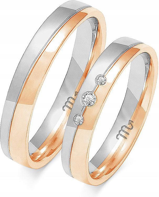 Svatební snubní prsteny z růžového zlata 585, 29 30 31, elegantní model s gravírováním