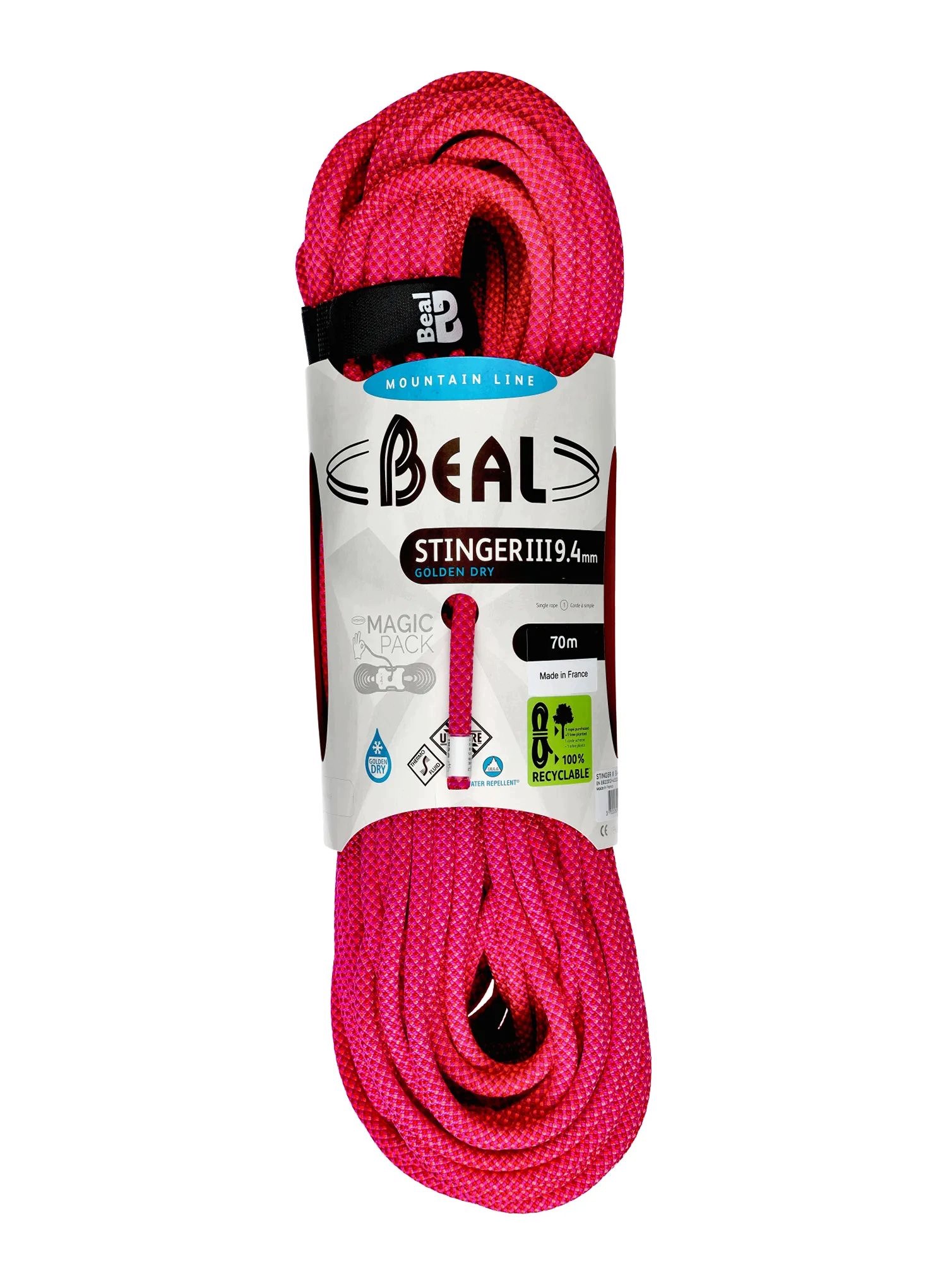 Dynamické lano Beal Stinger Unicore 9,4 mm x 70 m Golden Dry fuchsia