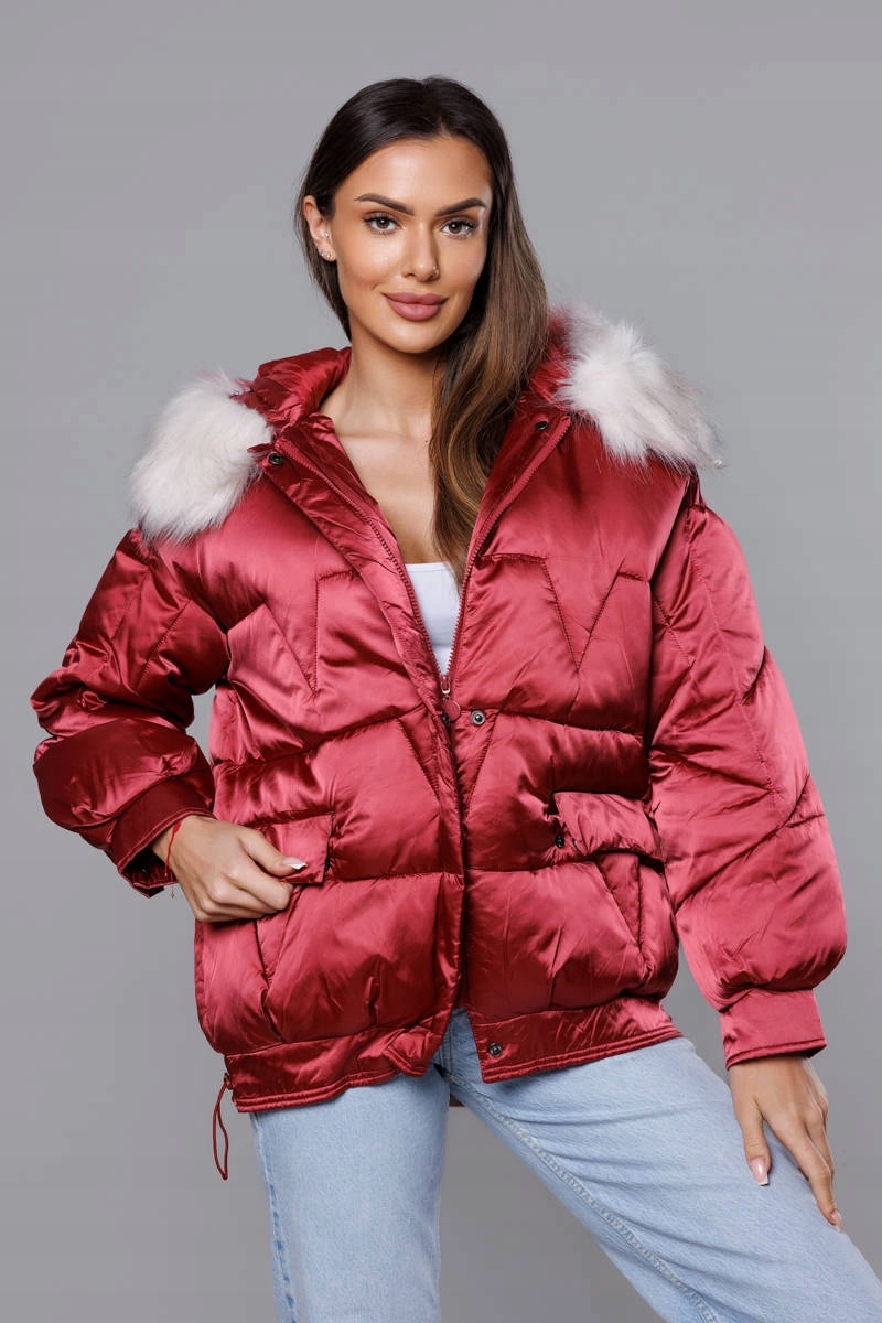 Zimní Bunda Oversize H1109 Bordó S (36)