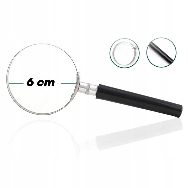 LUPA KLASYCZNA RĘCZNA SZKŁO POWIĘKSZAJĄCE SOCZEWKA Średnica soczewki 60 mm