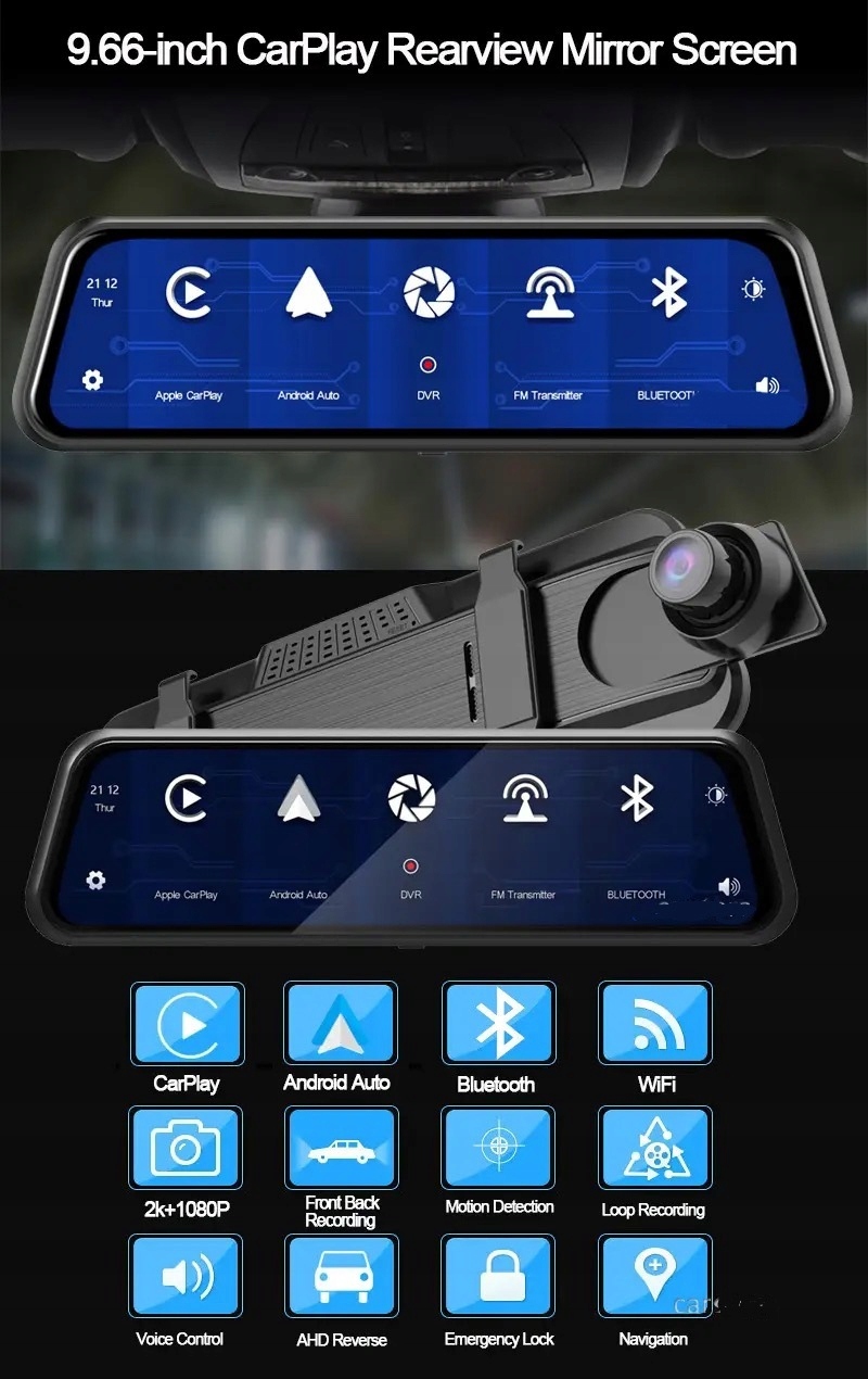 9.66’ Carplay Streaming Rearview Mirror Car Recorder Stan opakowania oryginalne