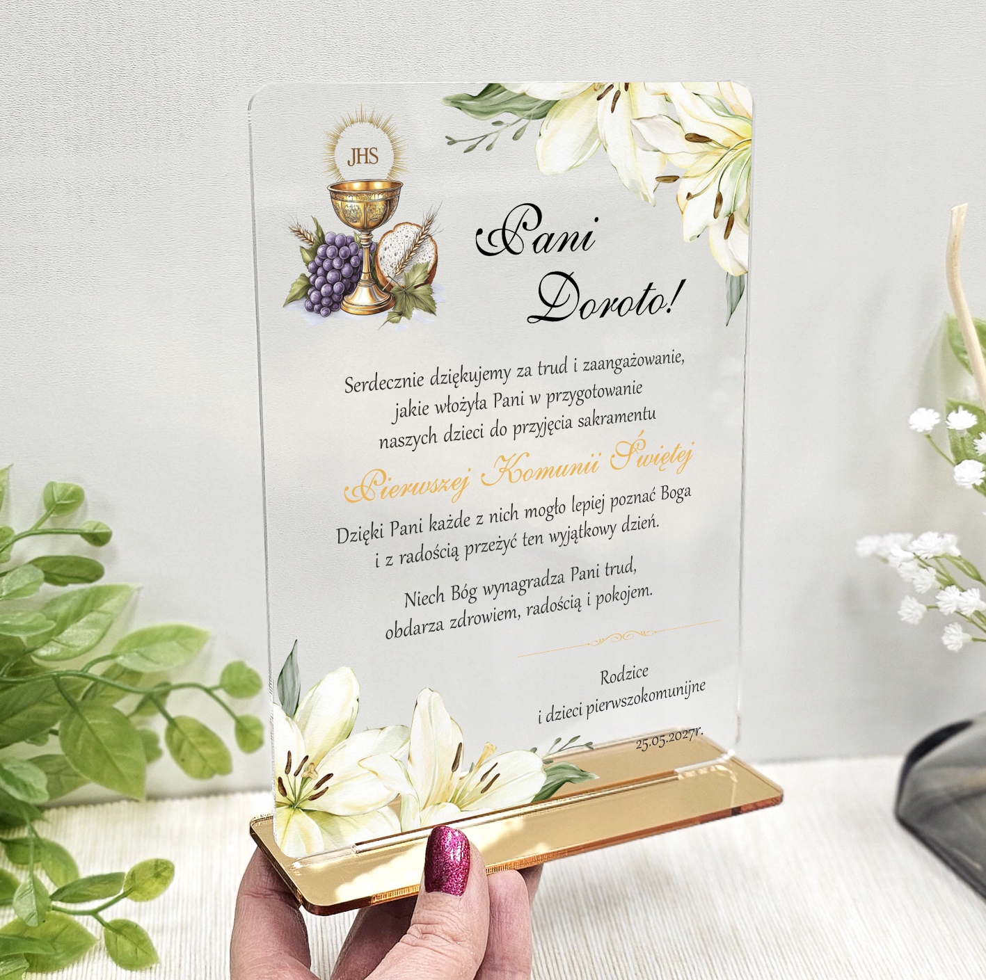 Poděkování katechetce katechety, soška na svaté přijímání Krabička