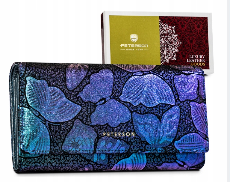 Velká dámská kožená peněženka s modrými motýly