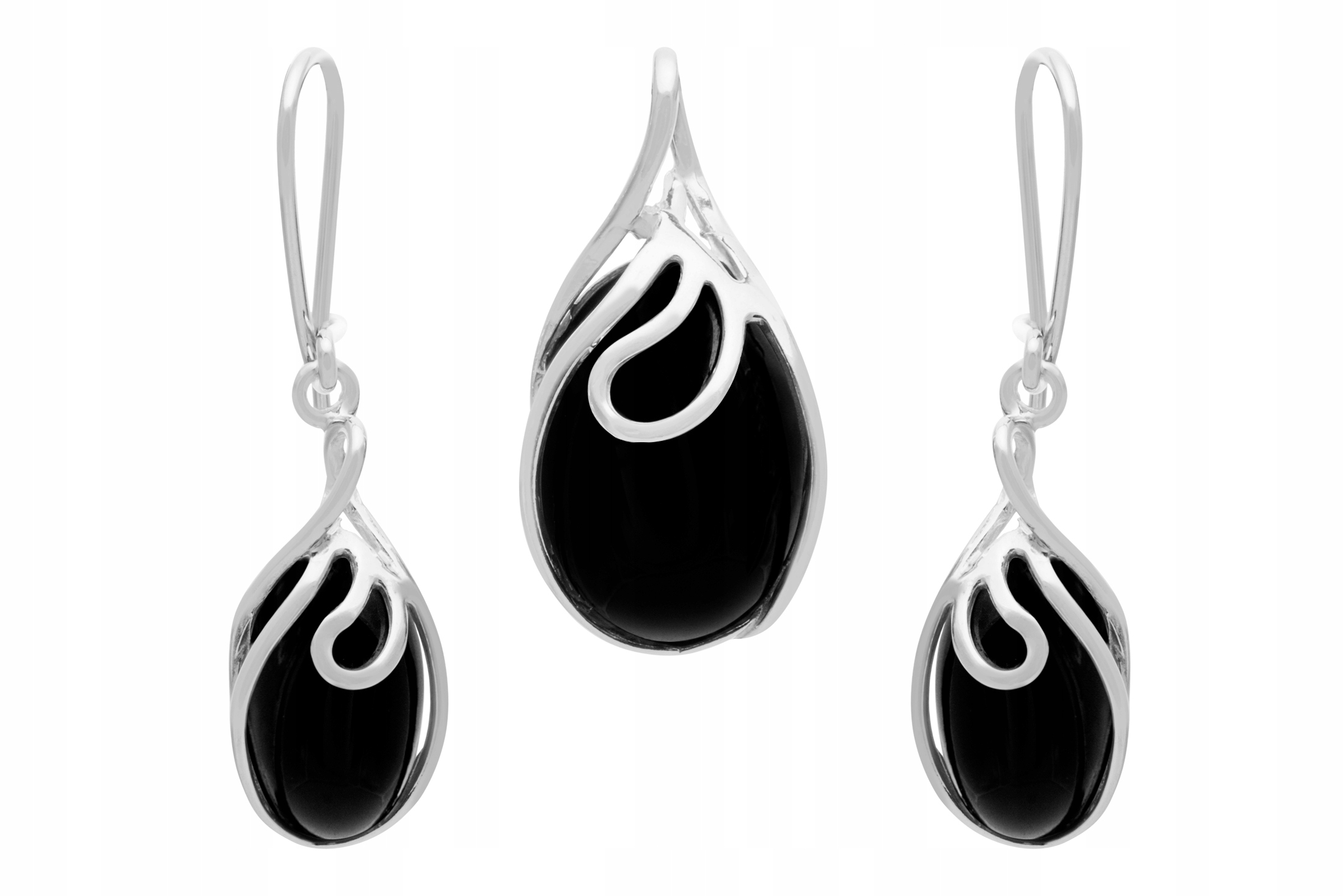 Stříbrný Set Náušnice Přívěsek Onyx Rhodiovaný