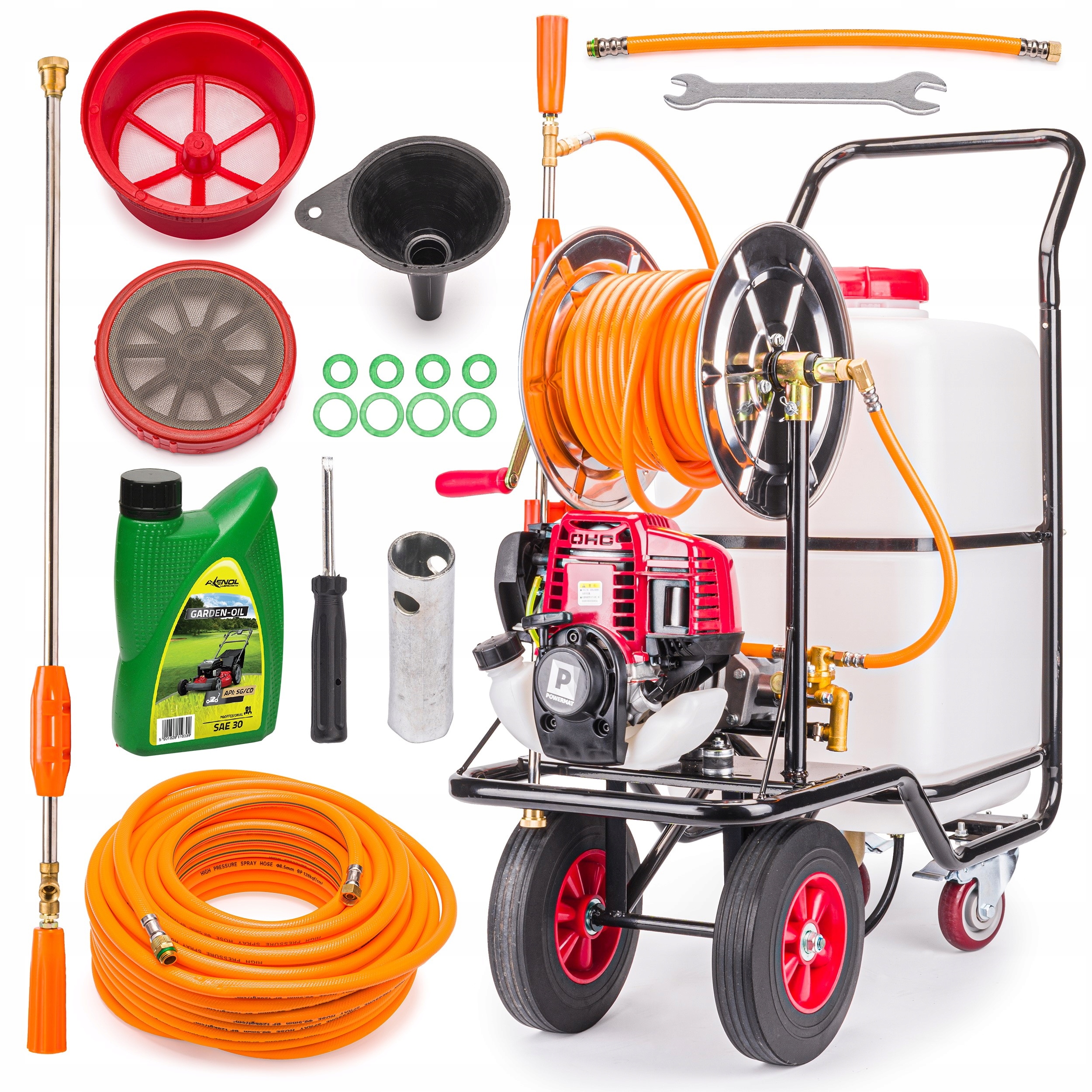 Spaľovací Vozíkový postrekovač 60L 28m Sadovací 4-SUW olej