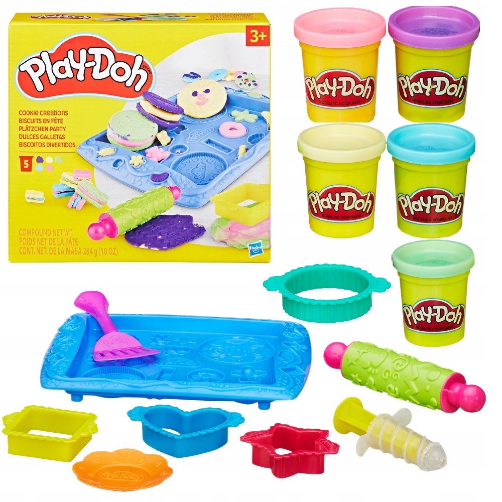 PLAY-DOH DEEG GEBAK, GEBAK, ZOETE KOEKJES + 5 BUISVORMIGE MALLEN