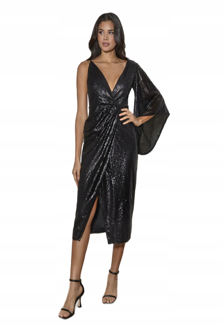 Chi Chi London Černá Večerní Šaty S Flitry, Asymetrické, 44 6F