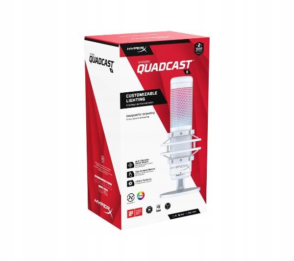 Mikrofon HyperX Quadcast S USB RGB Streming Koszyk Biały