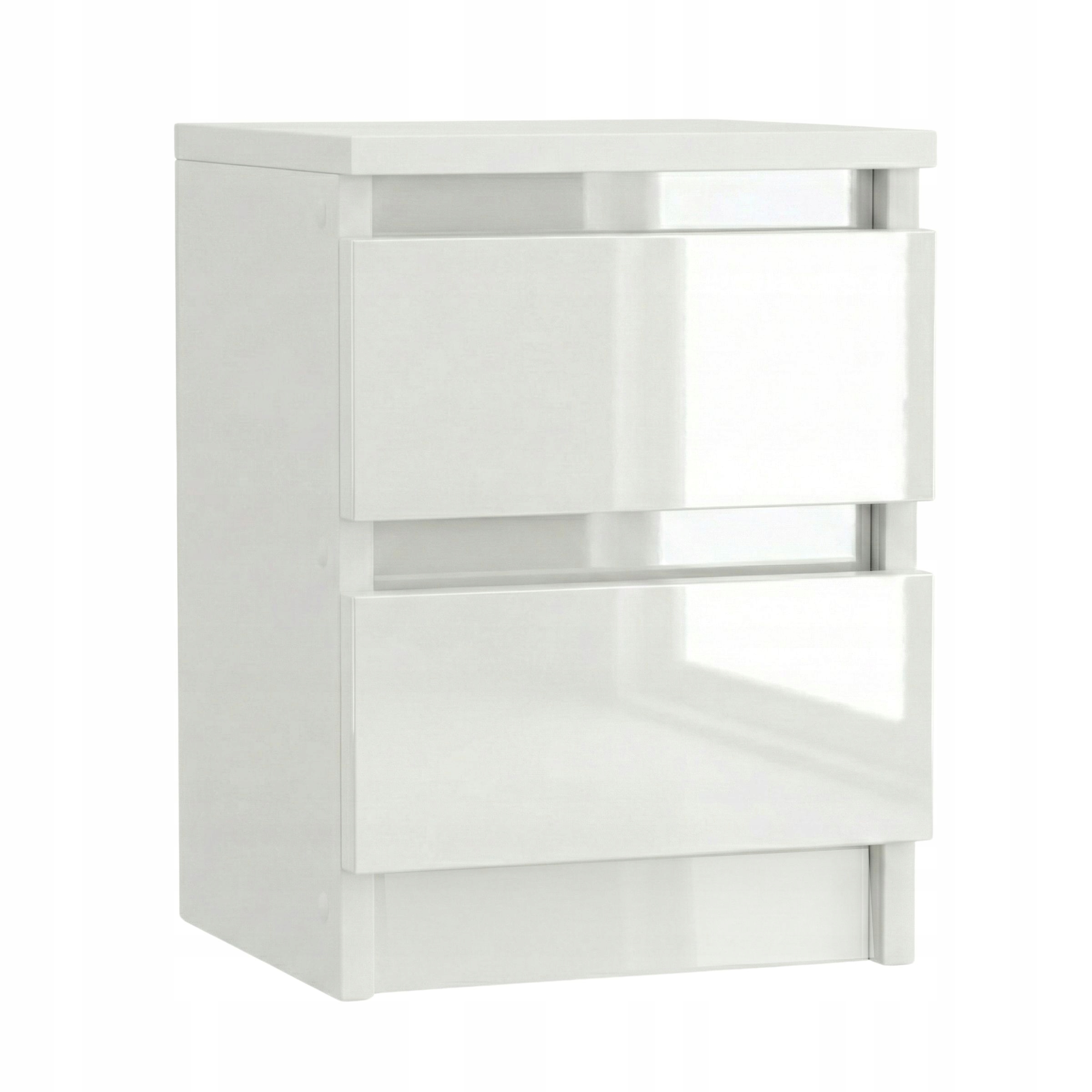 Noční Stolek Bílý Lesk 30 CM 2 Zásuvky Stolek Do Ložnice