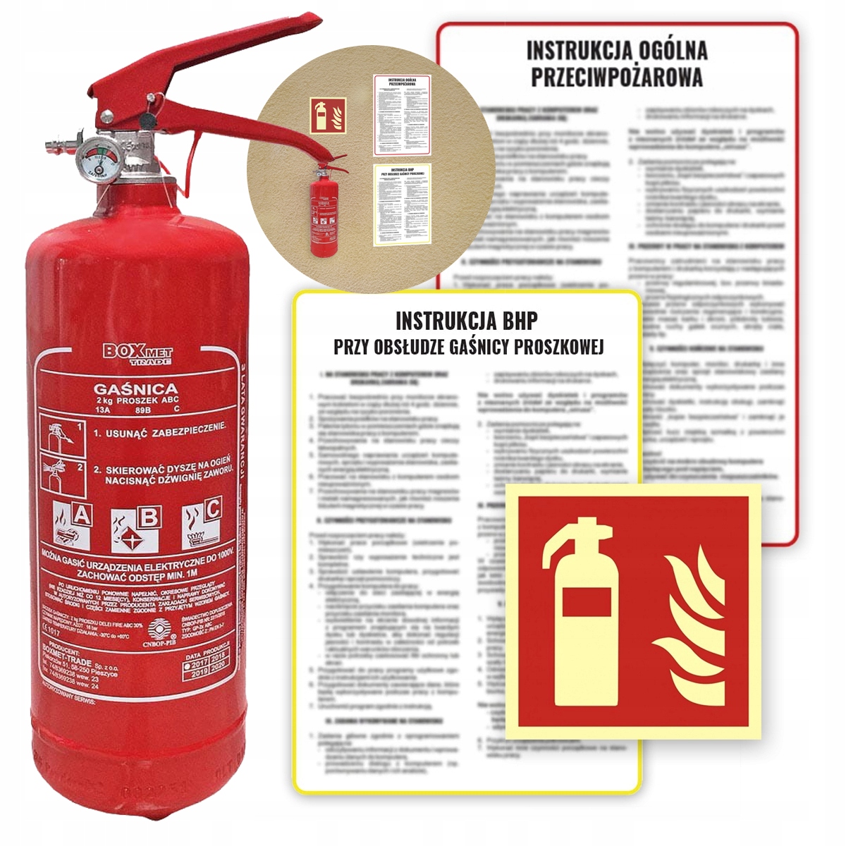 GAŚNICA 2KG GAŚNICA PROSZKOWA ZNAK PRZECIWPOŻARPWY ZESTAW PRZECIWPOŻAROWY