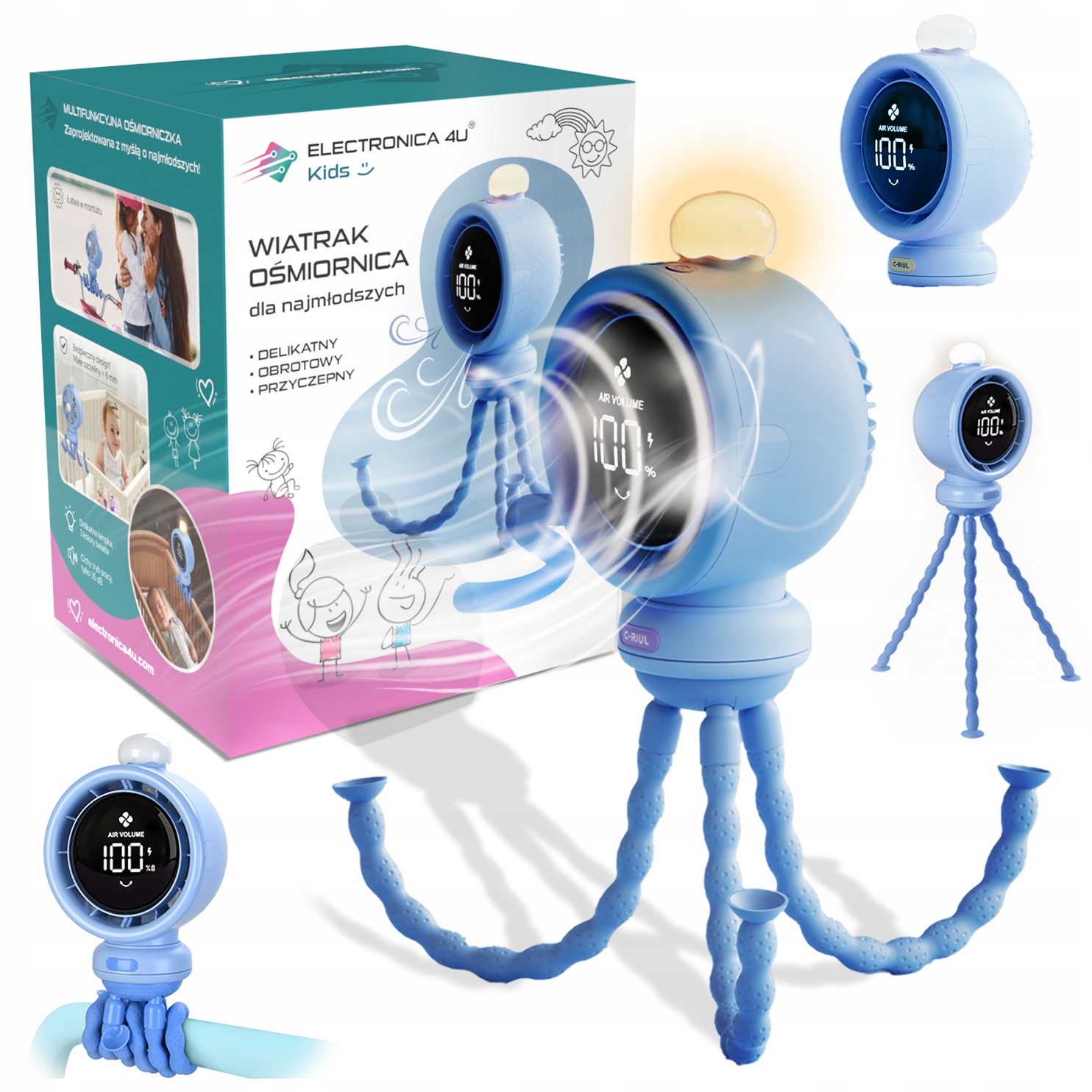 Větráček ventilátor do kočárku dětské postýlky chlazení s Led lampičkou