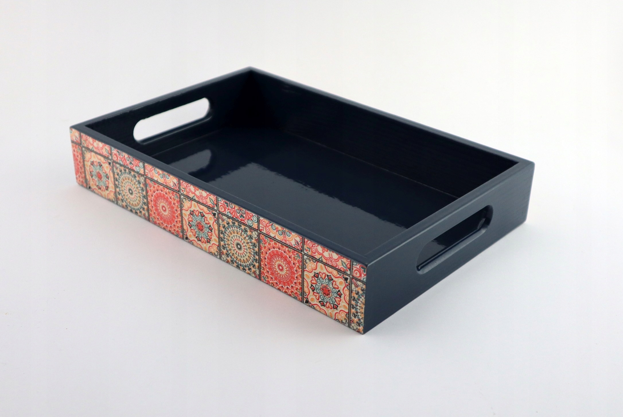 Podnos tmavě modrý podnos s ornamenty mandala růží