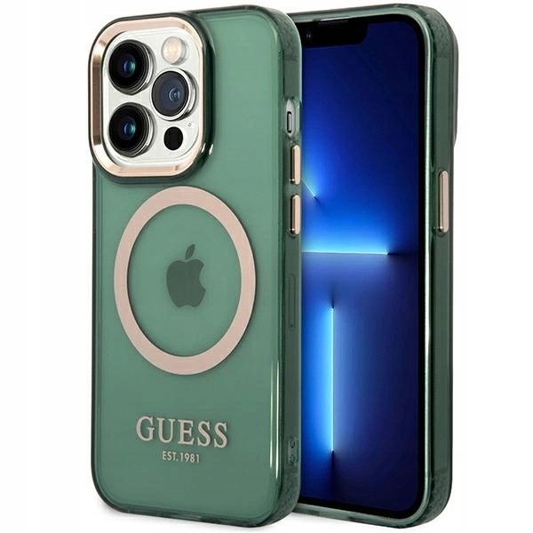 Etui Guess Gold Outline Translucent MagSafe na iPhone 14 Pro Max zielone