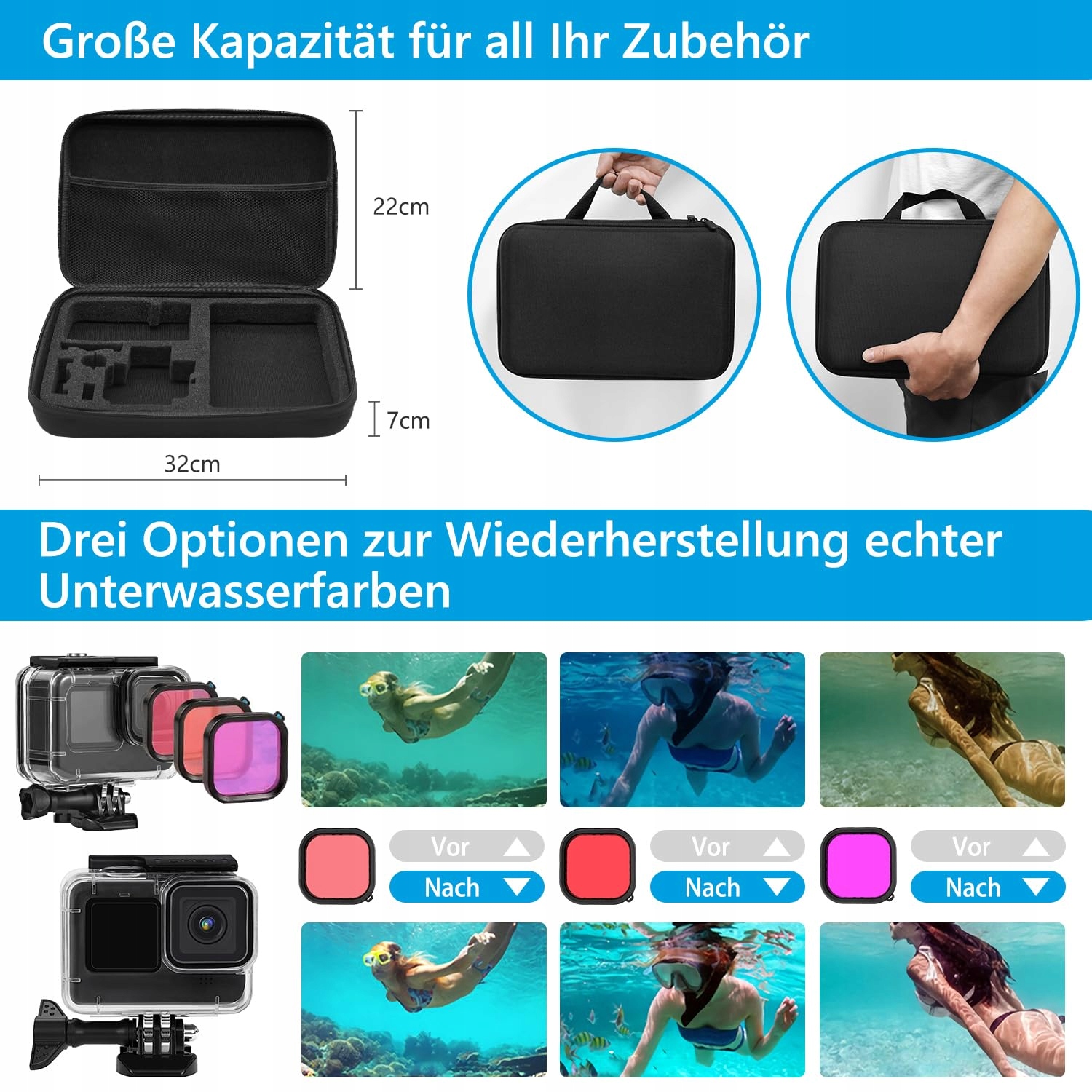 Zestaw Akcesoriów Do GoPro Hero 9 10 11 12 Wodoodporny Czarny OGODEAL — miniatura 3
