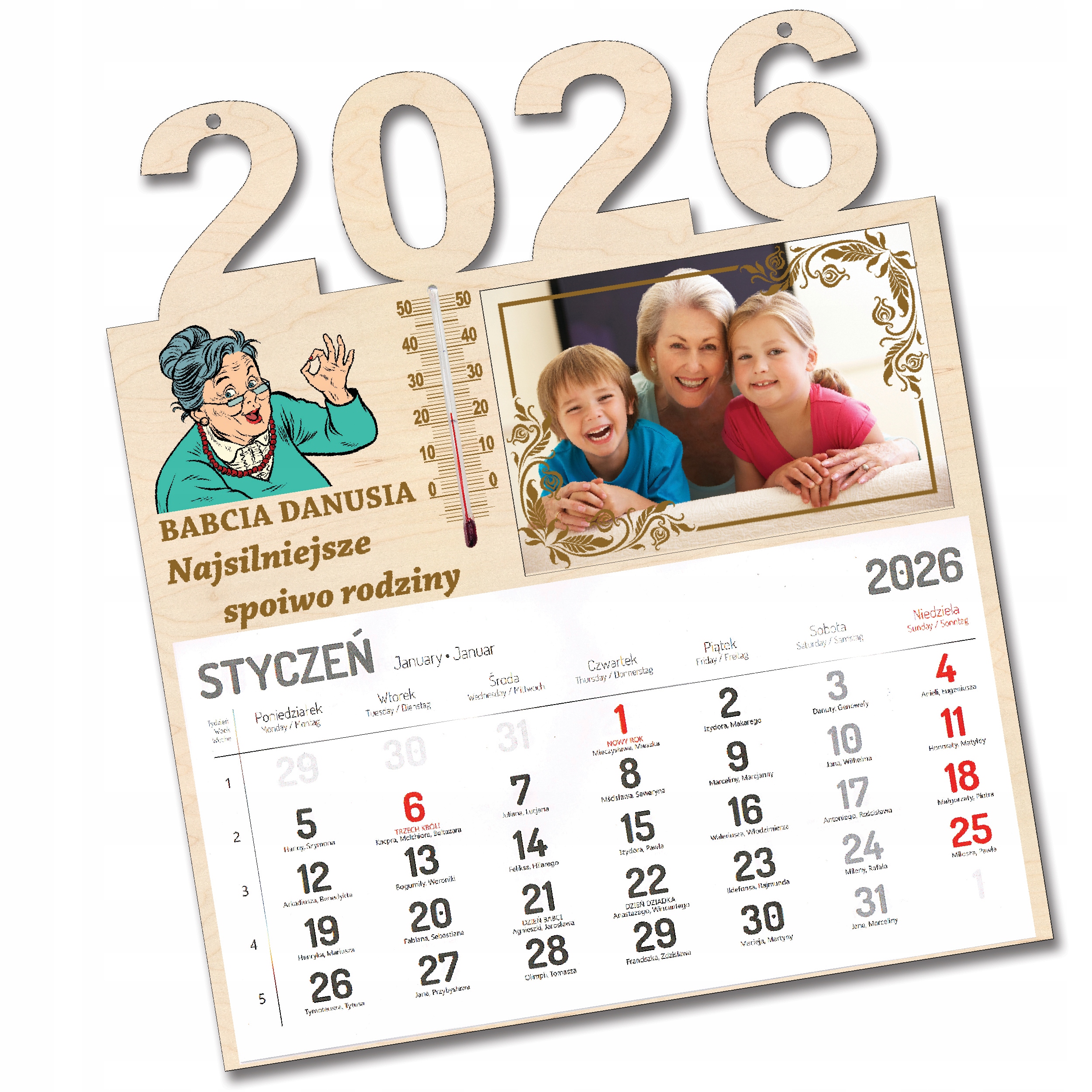 Kalendář 2026 Ke Dni Babičky S Věnováním, Teploměrem A Fotkou