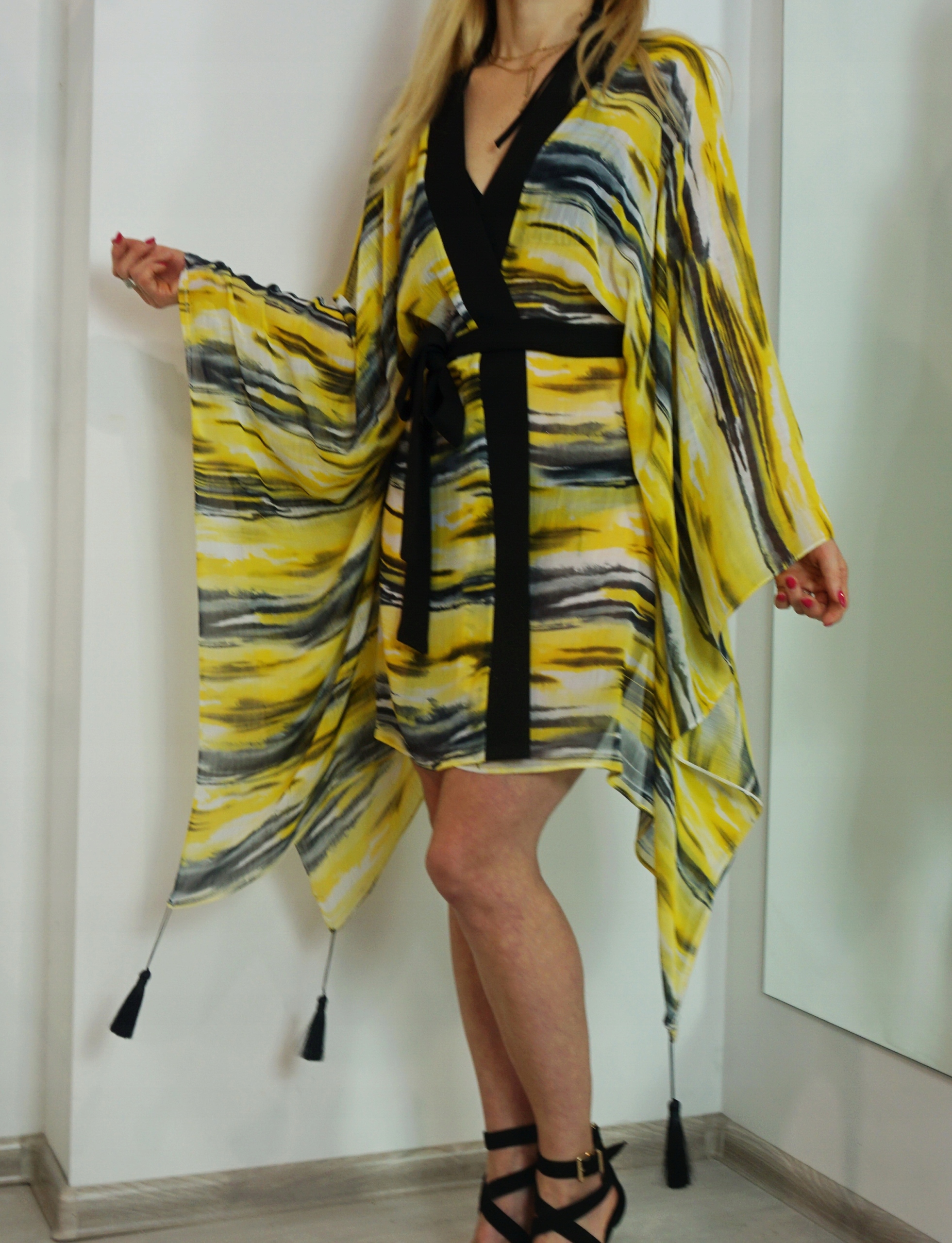 KIMONO TUNIKA PAREO PLAŻOWE SUNFLOWER MINI SZYFON Marka Inna marka