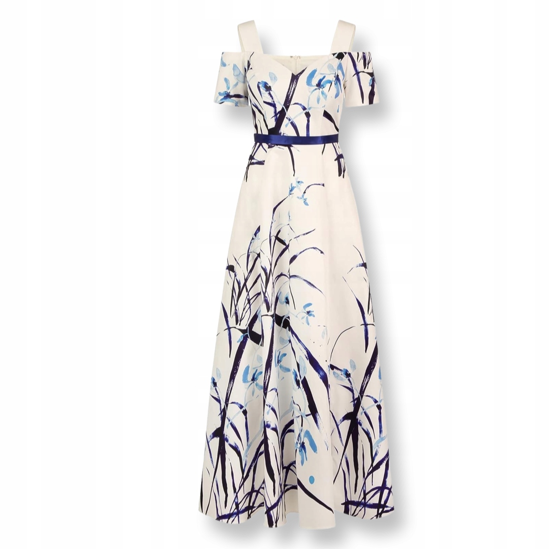 Šaty plesová, maxi s květinami, zavazování v pase, bílá Apart 36