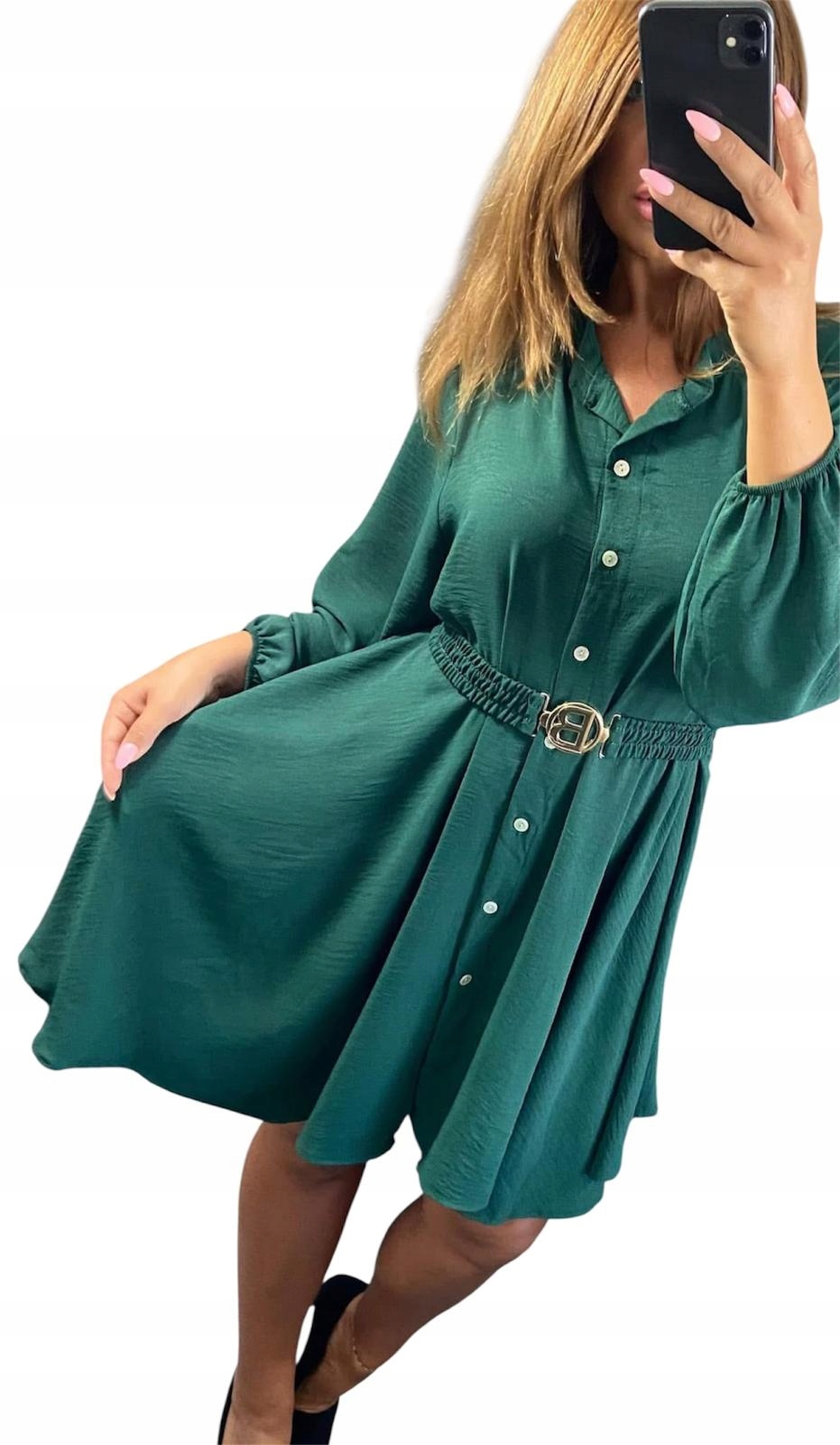 V986 Šaty Košilové S Páskem Zelené vel. 60 (10XL)