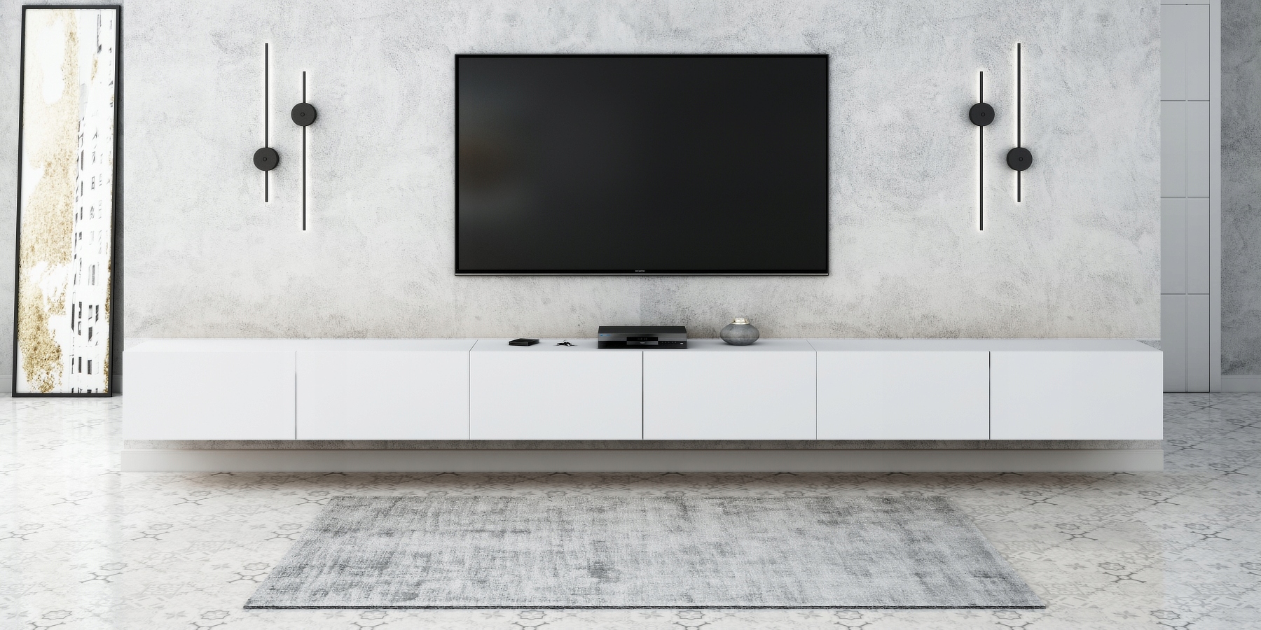 SZAFKA RTV POD TELEWIZOR KOMODA WISZĄCA 360 CM BIAŁY MAT