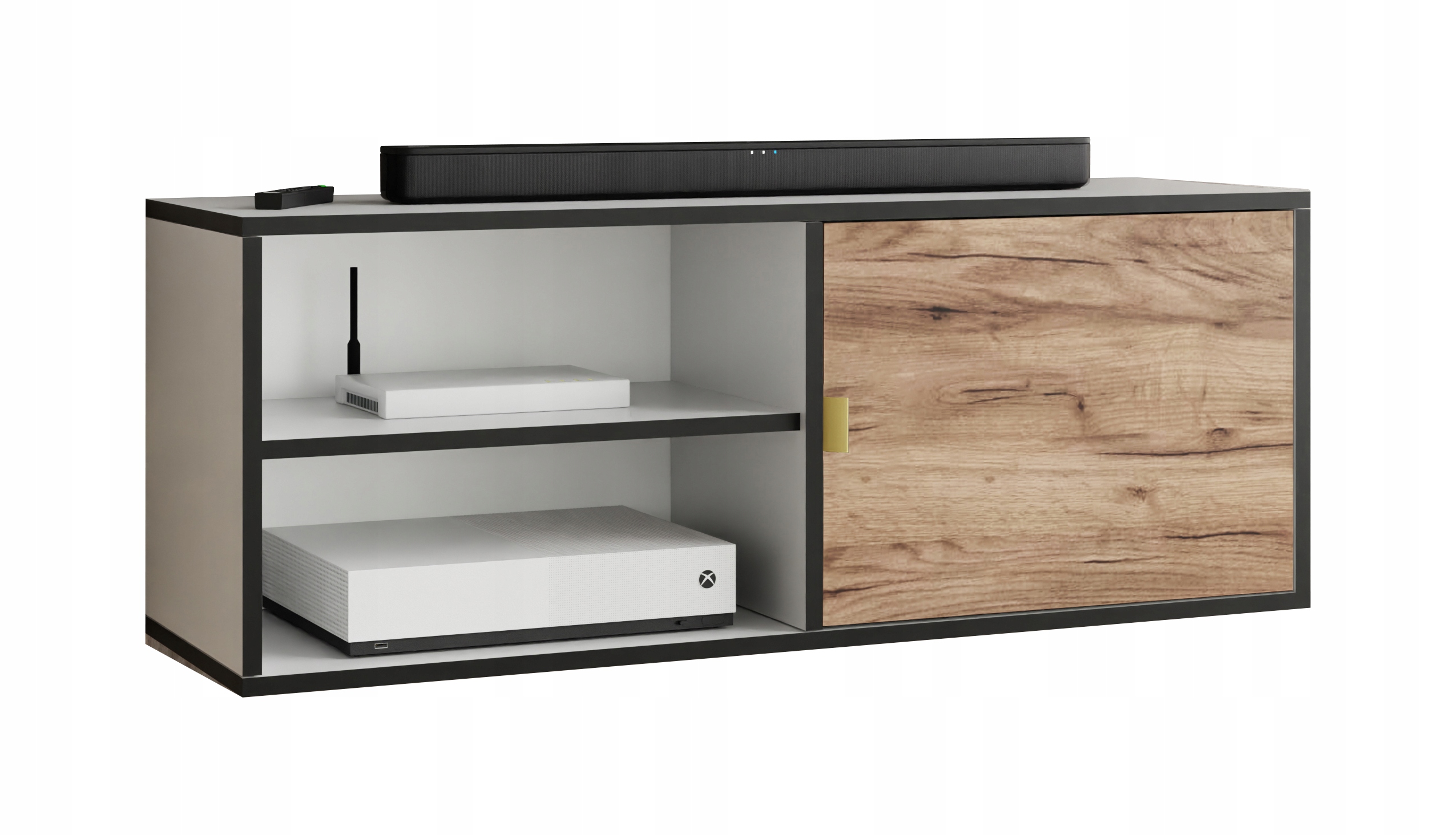 Rtv skříňka Luna 2 zlatá, otevřená, bílá dub craft zlatý