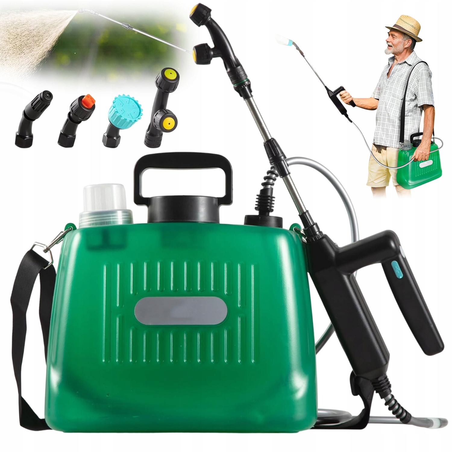 8L Elektrický Zahradní Ostřikovač 4 Mlhové Trysky Teleskopický Na Zalévání