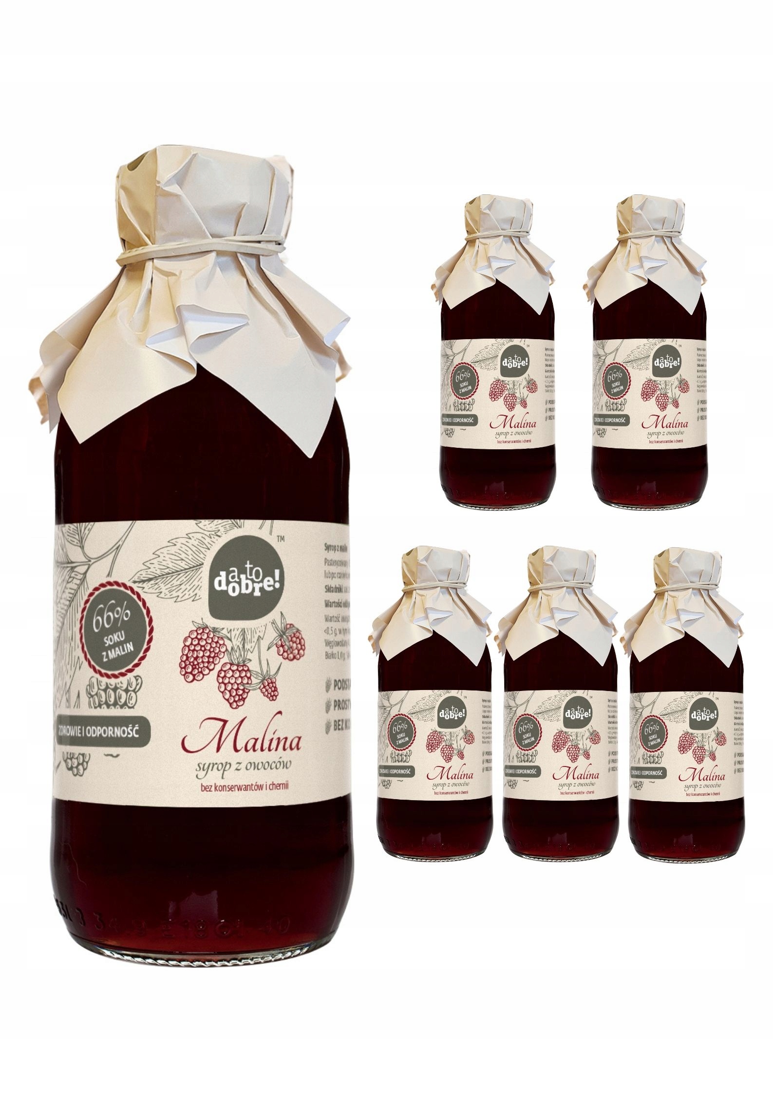 6 szt Syrop sok Malinowy 100% Naturalny Bez Konserwantów 330 ml A to dobre