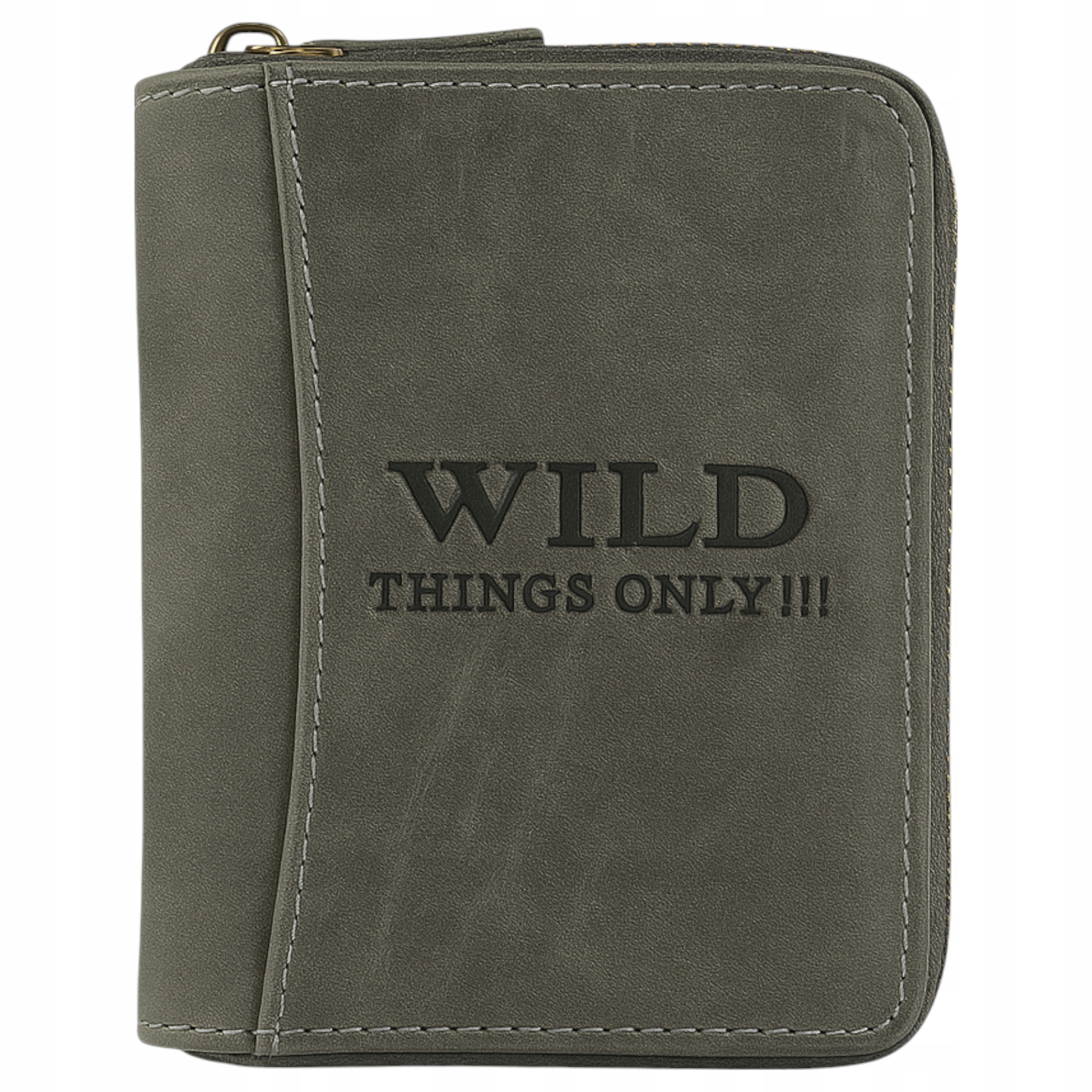Portfel męski Rfid skóra naturalna Wild Things szary na suwak 8 kieszeni