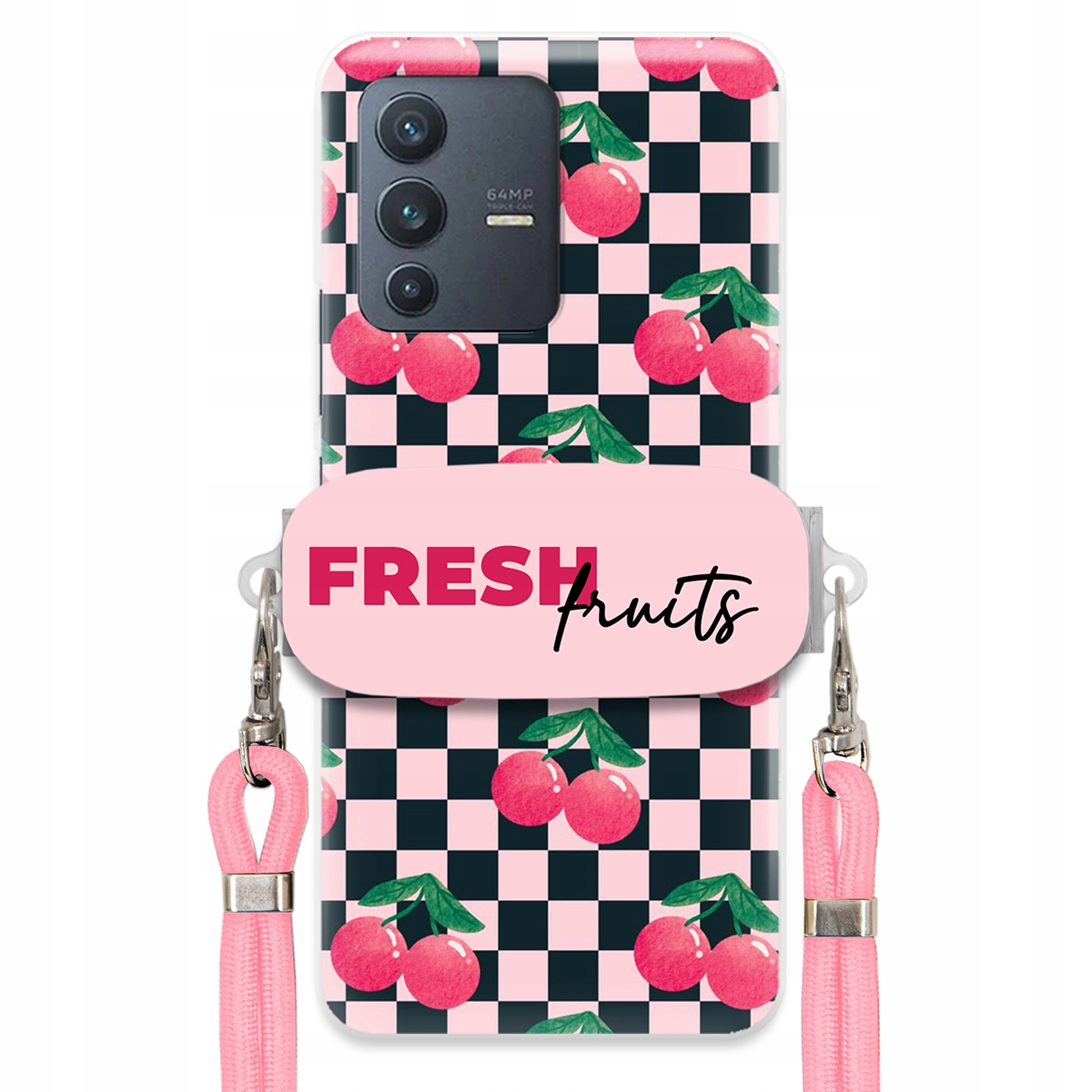 Puzdro pre Vivo V23 5G Vodítko Pink Crossbody držiak šachovnice Fresh Fruits