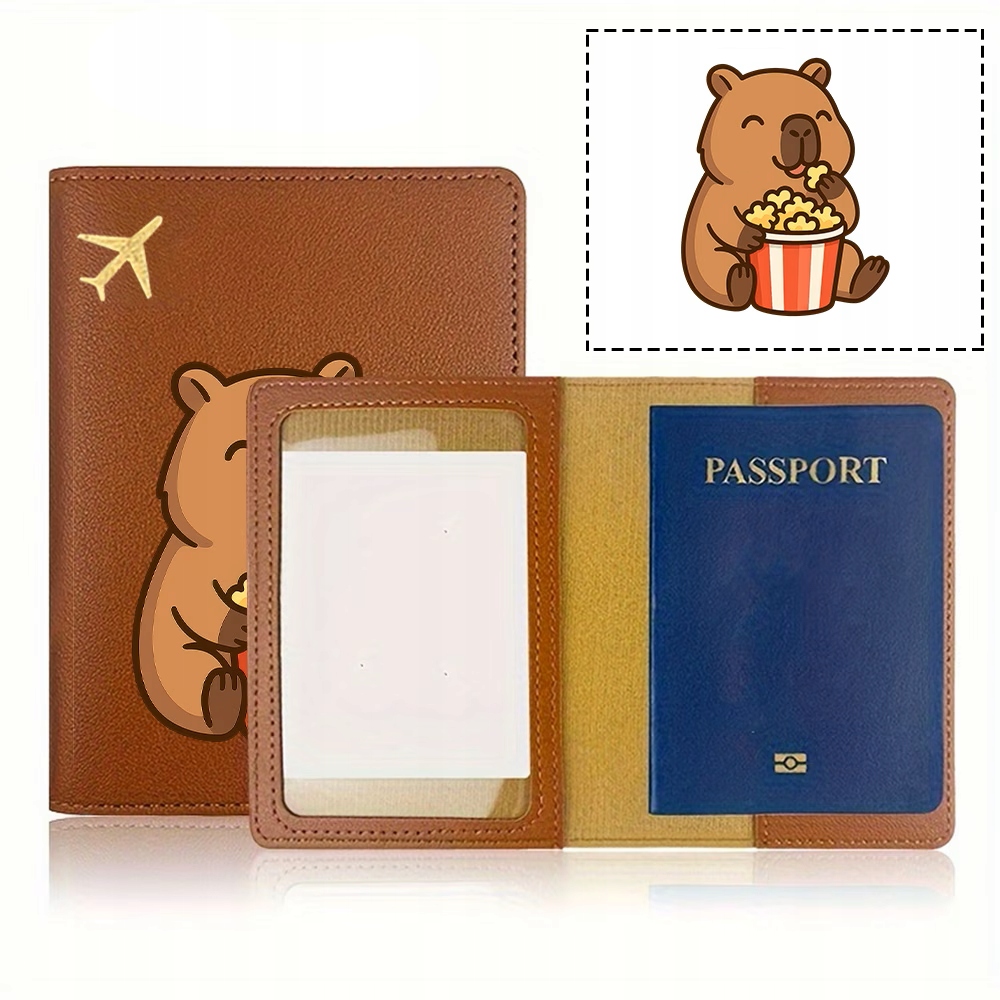 Portfel Etui Pokrowiec na Paszport Kapibara Popcorn Brązowy