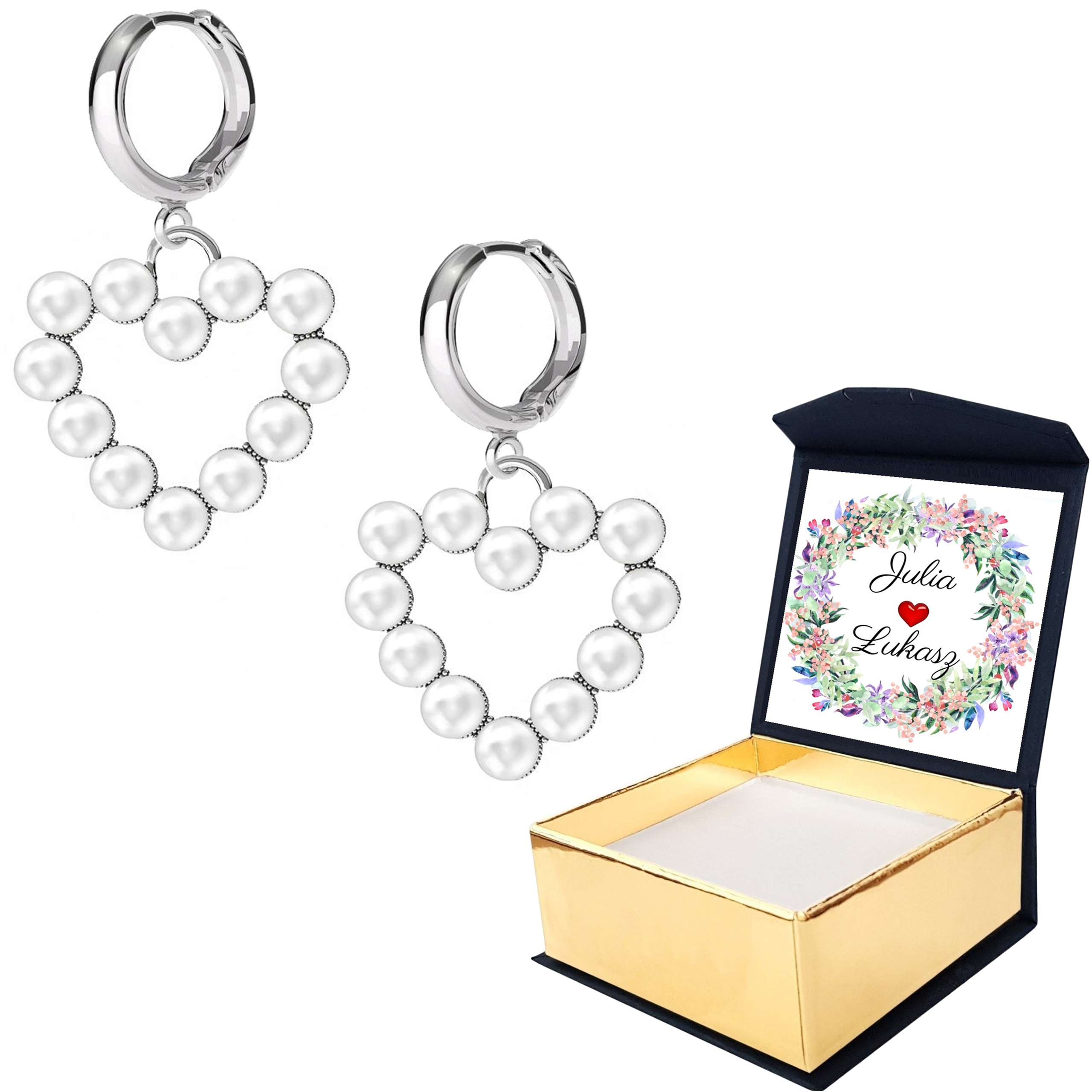 Stříbrné náušnice Srdce s perlami ryzosti 925 s Vlastním Potiskem