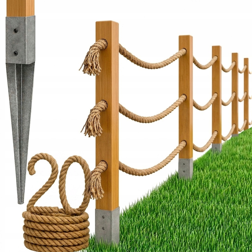 Oplocení Z Lana, Trojitý Lanový Plot, Zapichovací, Sloupky 20 M, Světlý