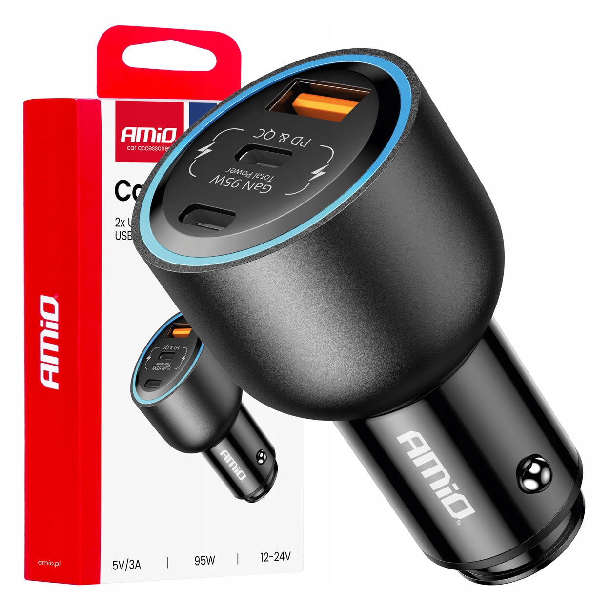 Ładowarka samochodowa 2x Usb-c Usb-a 12V 24V 95W