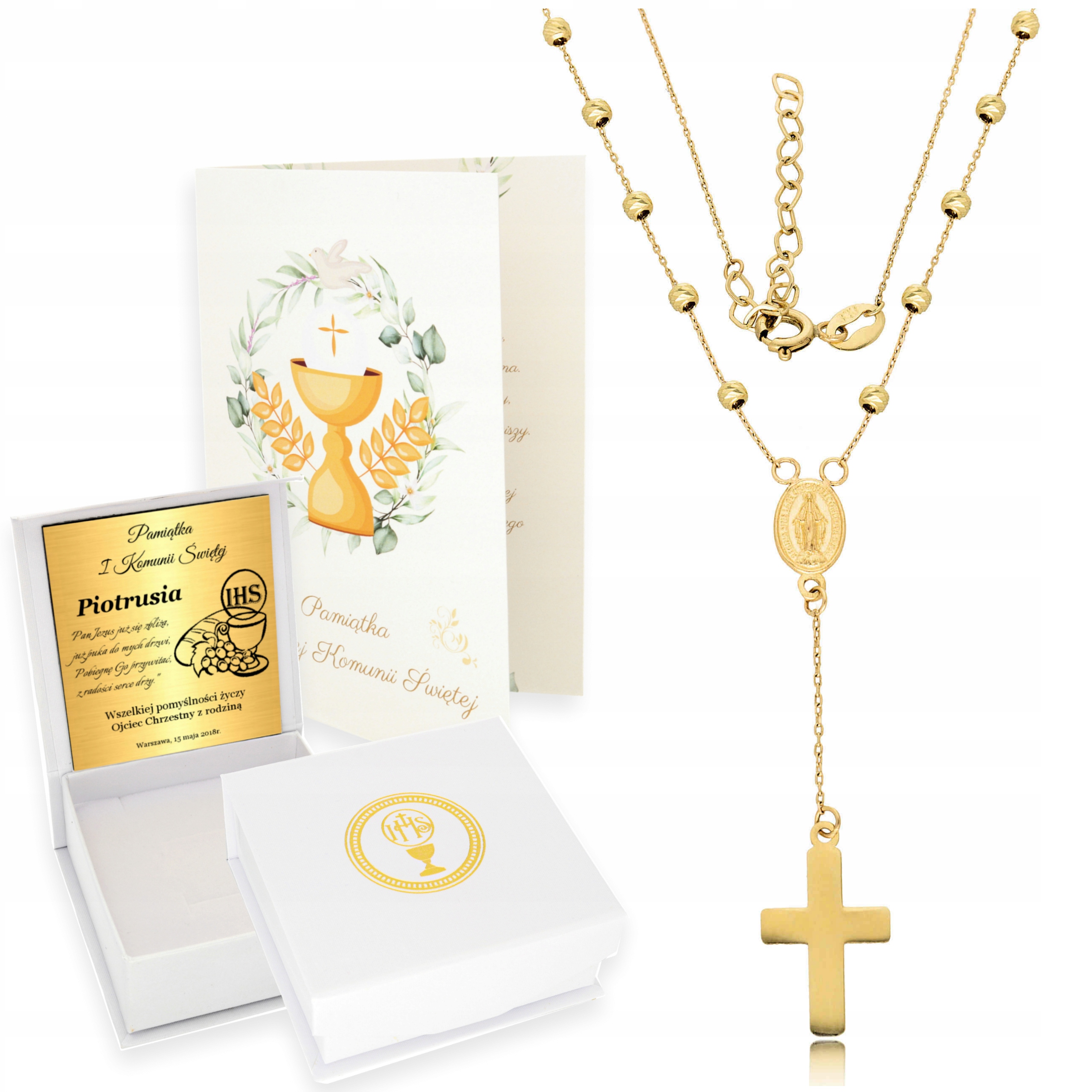 Złoty Różaniec 333 Chrzest Komunia Grawer