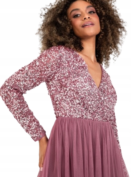 Maya Deluxe Plus Size Šaty S Dlouhým Rukávem Růžová Flitry 52 Jpb