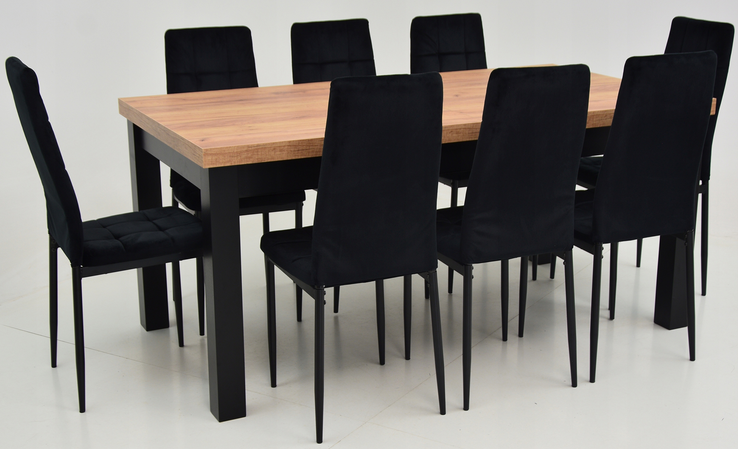 Duży komplet STÓŁ 90x170/250 z 8 krzesłami CZARNE Kształt blatu prostokątny