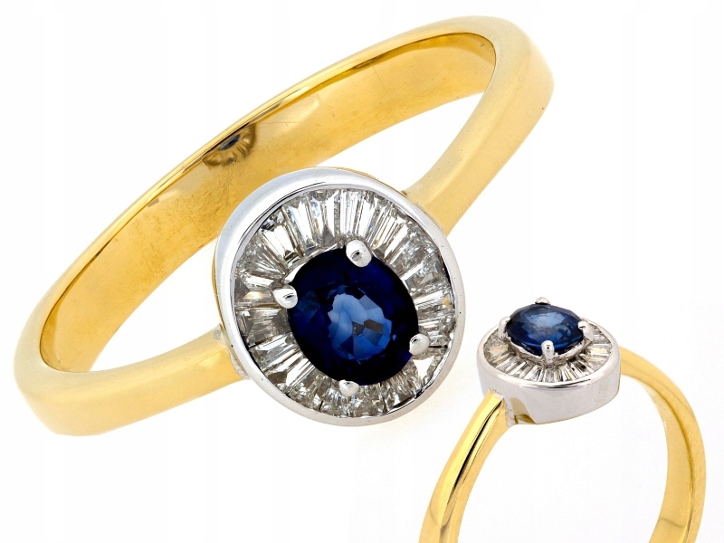 Zlatý prstýnek 585 14k dvoubarevný zdobený safírem a brilianty 1.84 g