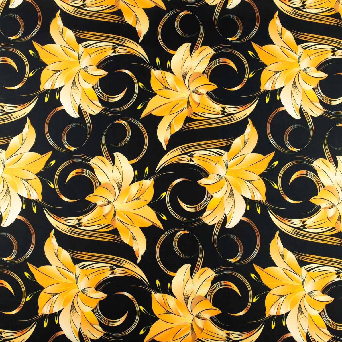 Viskózová tkanina kepr s květinami pozadí černá