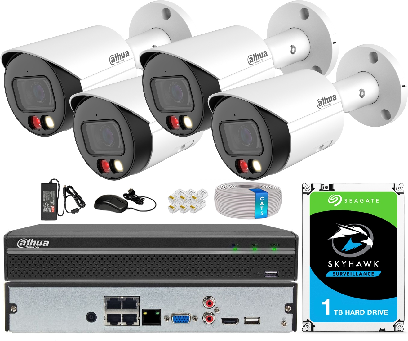 Monitorovací sada Dahua 5Mpx 4x Kamera IPC-HFW2449S-S-IL Wizsense Komplet