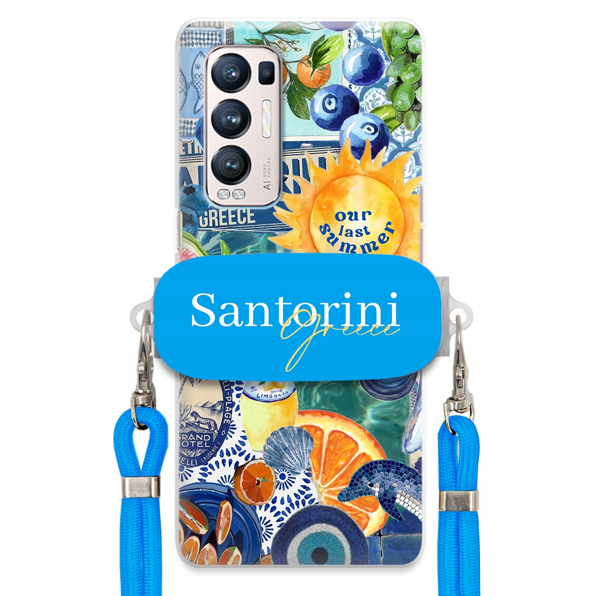 Puzdro pre Oppo Reno 5 Pro Plus 5G Modré Crossbody vodítko držiak Santorini