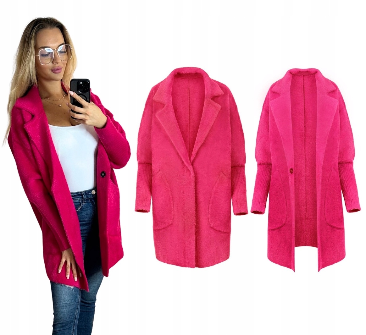 Svetr Alpaka Teplý, Heboučká Vlna Oversize, Fuchsiový Límec