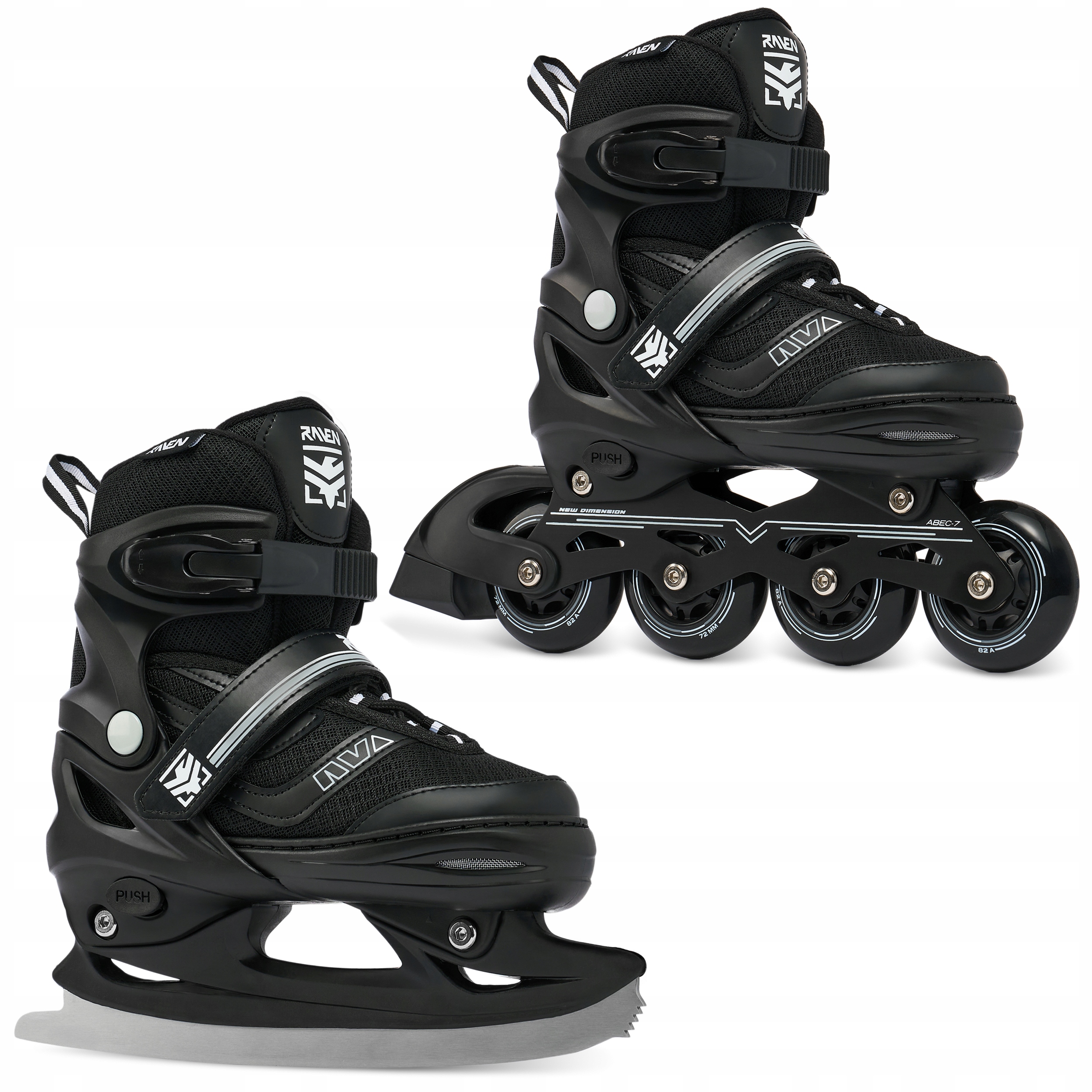 Rolki Łyżwy figurowe 2w1 Regulowane Raven Drill Black 34-37