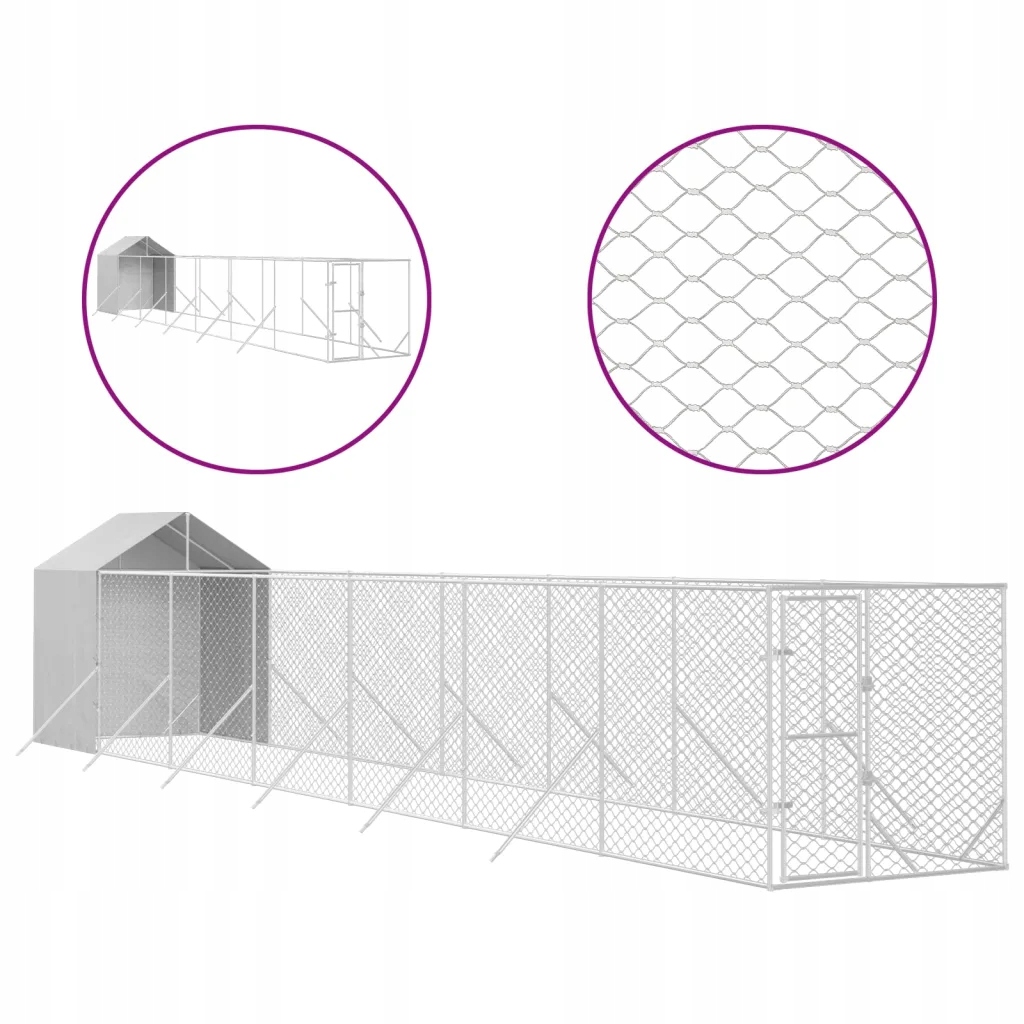 Levně Kotec pro psa se střechou, stříbrná, 2x14x2,5 m, ocel