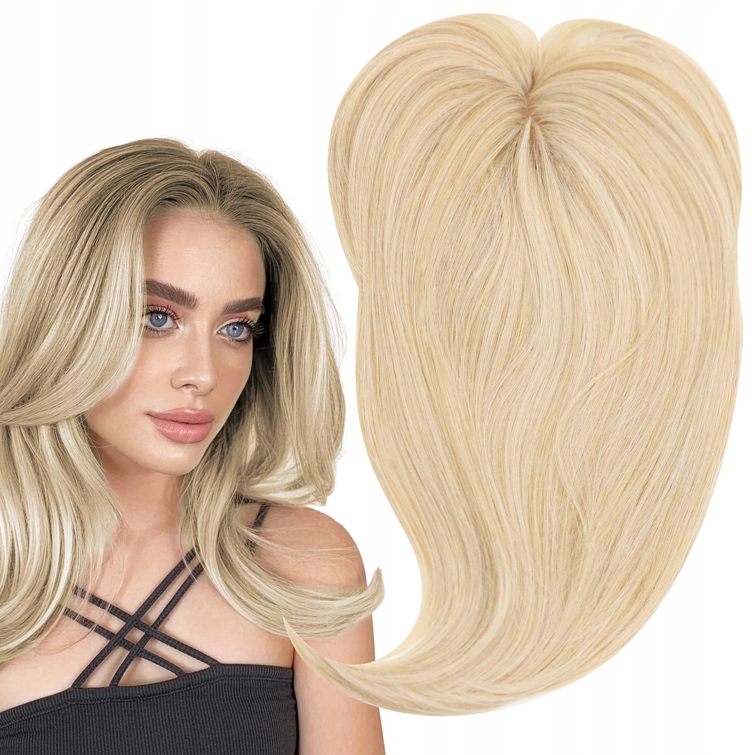 Topper Tupet Pełne Uzupełnienie Włosów Syntetyczne Clip In Jasny Blond 50cm