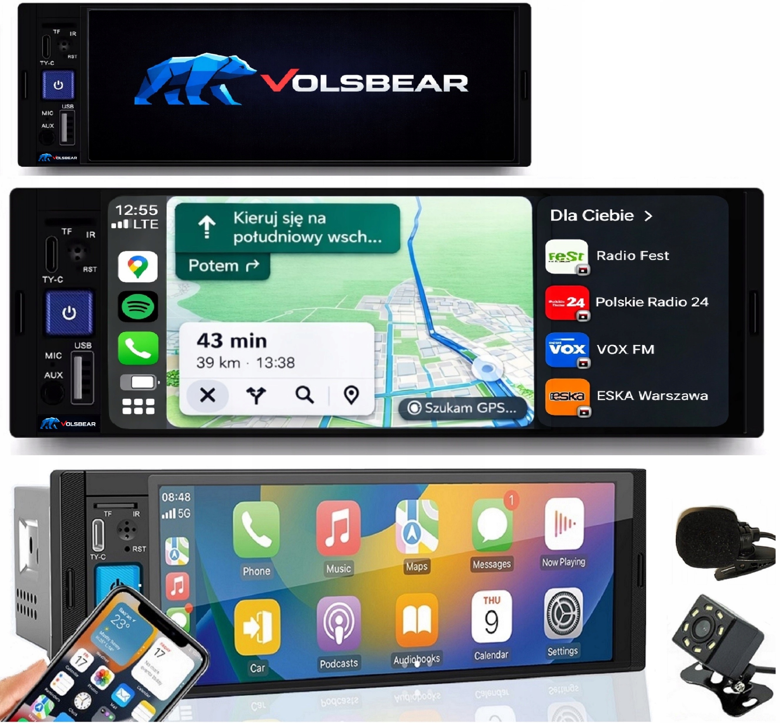 RADIO SAMOCHODOWE VOLSBEAR PM-1 A. AUTO CARPALY NAWIGACJA KAMERA COFANIA